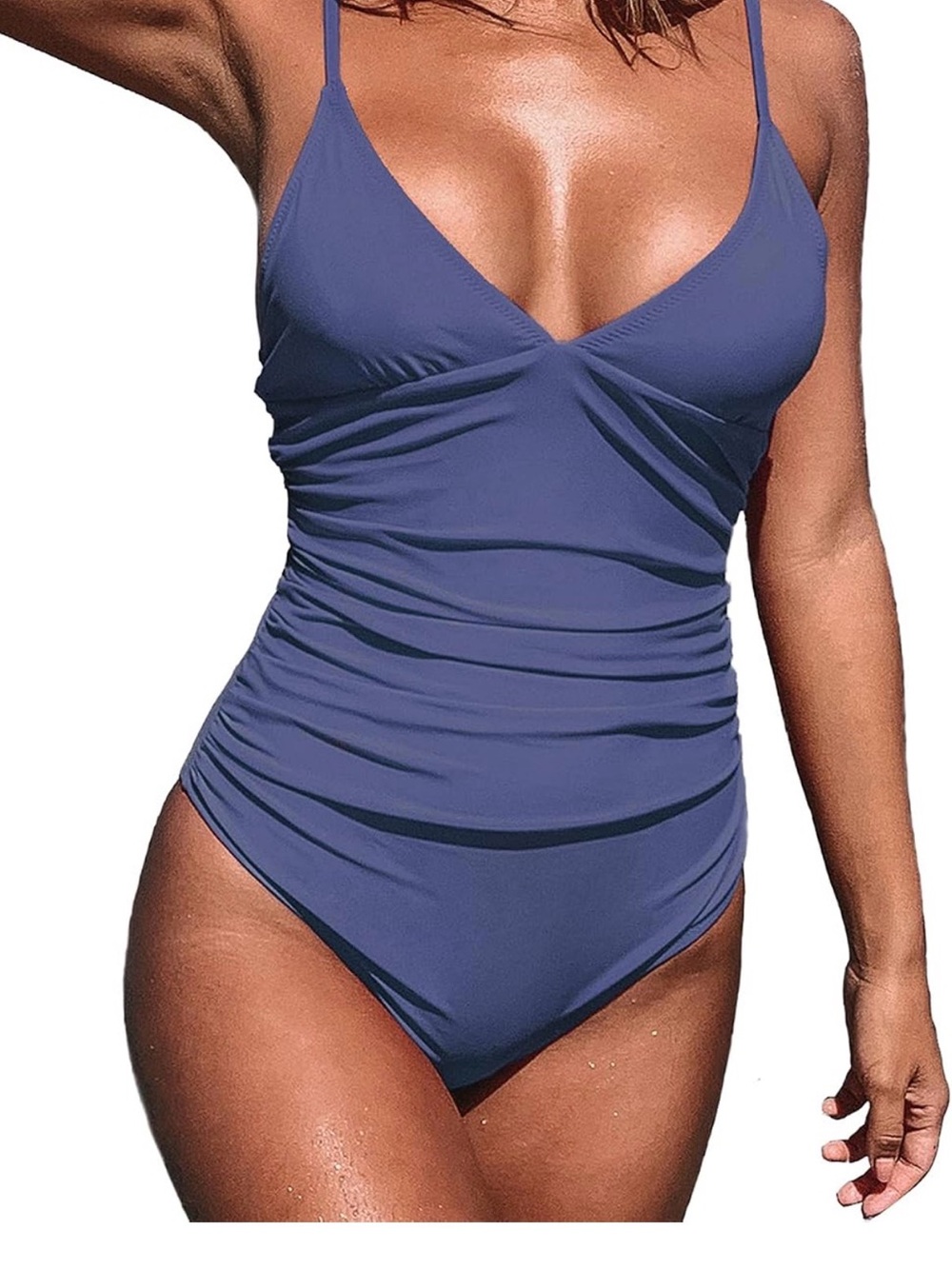 Cupshe Classic V-Neck Blue One-Piece Swimsuit by
